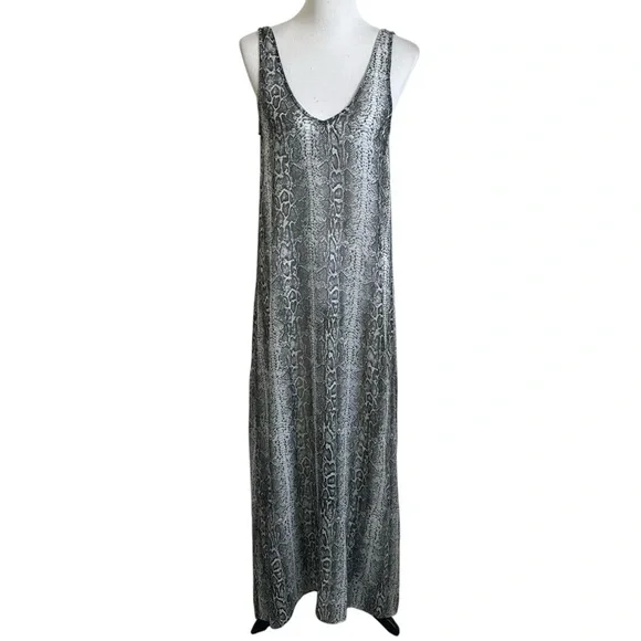 Show Me Your Mumu Women Sheer Snakeskin V Neck Maxi dress Sz Med Gray Sleeveless - Picture 1 of 9